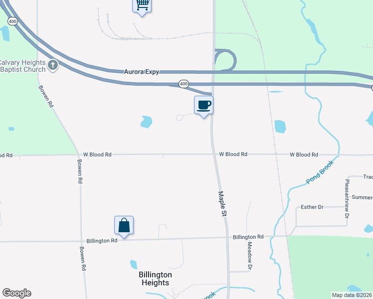 map of restaurants, bars, coffee shops, grocery stores, and more near 2011 West Blood Road in Billington Heights