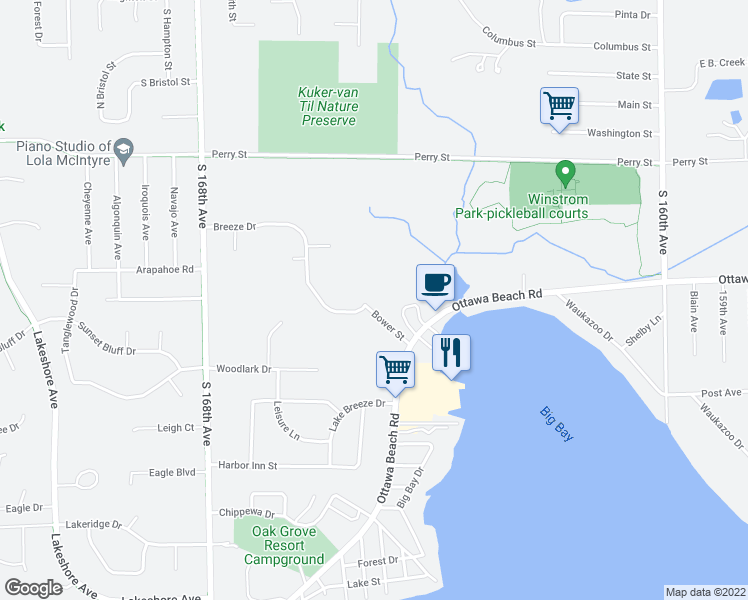 map of restaurants, bars, coffee shops, grocery stores, and more near 1974 Breeze Drive in Holland