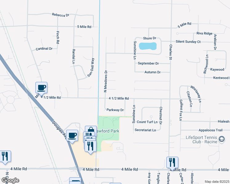 map of restaurants, bars, coffee shops, grocery stores, and more near 2000 4 1/2 Mile Road in Racine