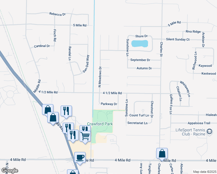 map of restaurants, bars, coffee shops, grocery stores, and more near 2000 4 1/2 Mile Road in Racine