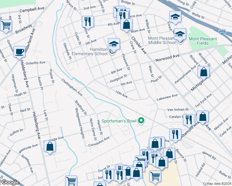 map of restaurants, bars, coffee shops, grocery stores, and more near 1310 10th Avenue in Schenectady