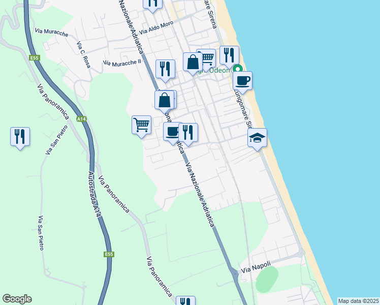 map of restaurants, bars, coffee shops, grocery stores, and more near Strada Statale 16 Adriatica in Tortoreto Lido
