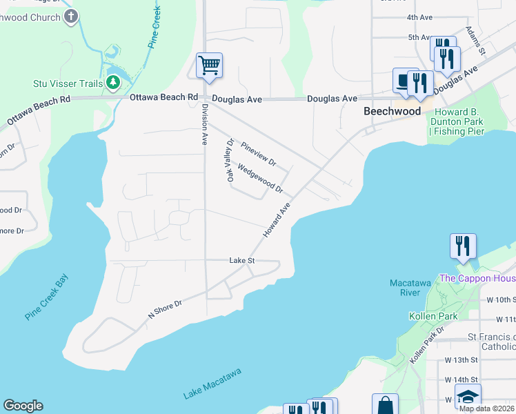 map of restaurants, bars, coffee shops, grocery stores, and more near 609 Hazelbank Drive in Holland
