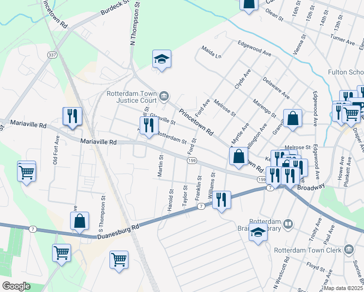 map of restaurants, bars, coffee shops, grocery stores, and more near 194 Mariaville Road in Rotterdam
