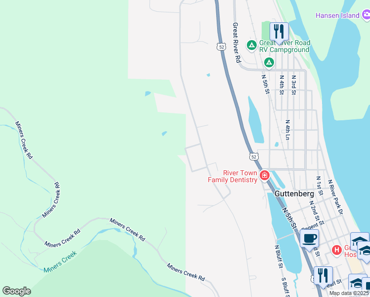 map of restaurants, bars, coffee shops, grocery stores, and more near 500 West View Drive in Guttenberg