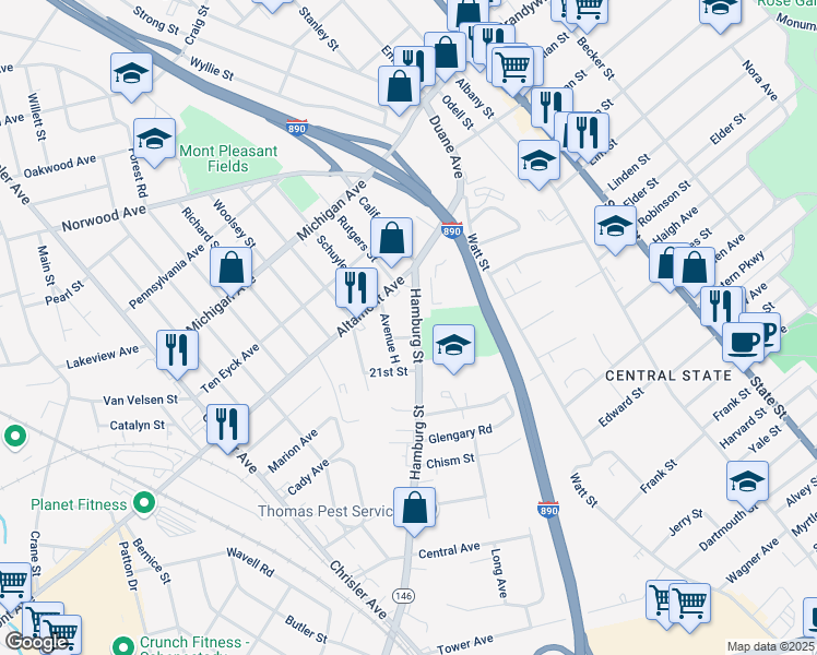 map of restaurants, bars, coffee shops, grocery stores, and more near 1713 Avenue H in Schenectady