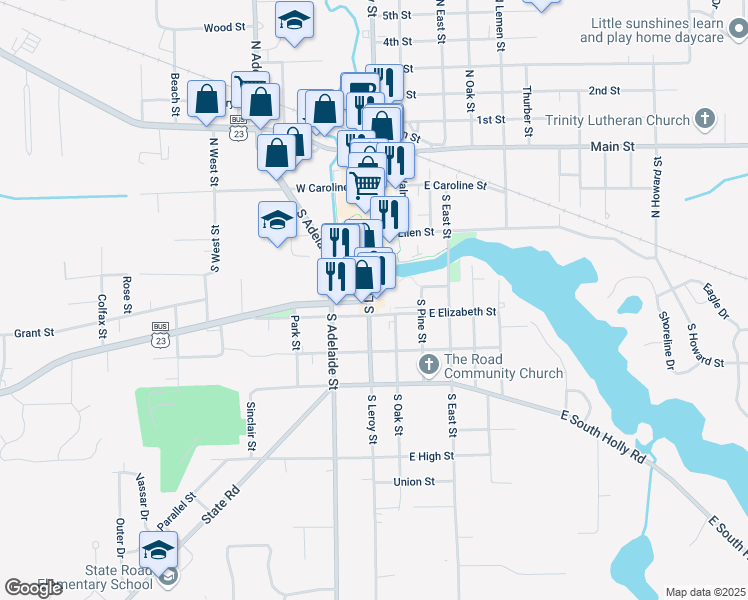 map of restaurants, bars, coffee shops, grocery stores, and more near 311 South Leroy Street in Fenton