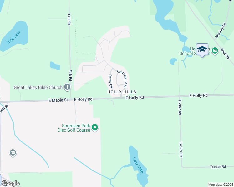 map of restaurants, bars, coffee shops, grocery stores, and more near 5295 Derby Circle in Holly