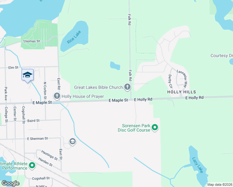 map of restaurants, bars, coffee shops, grocery stores, and more near 961 East Maple Street in Holly