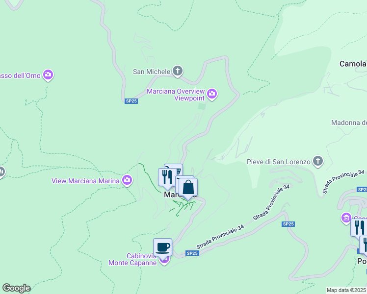 map of restaurants, bars, coffee shops, grocery stores, and more near 24 Via delle Coste in Provincia di Livorno