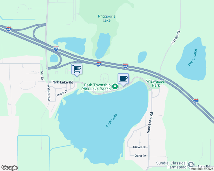 map of restaurants, bars, coffee shops, grocery stores, and more near 6170 Hilltop Court in Bath Township