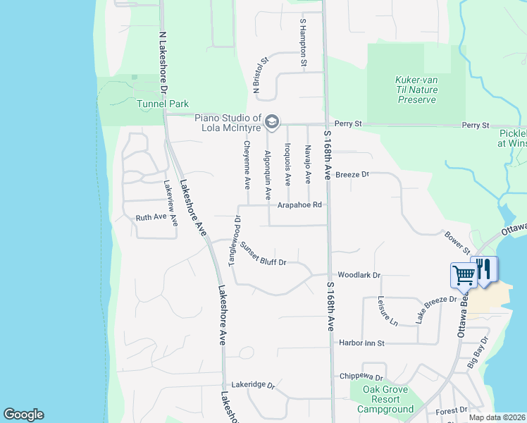 map of restaurants, bars, coffee shops, grocery stores, and more near 128 Algonquin Avenue in Holland