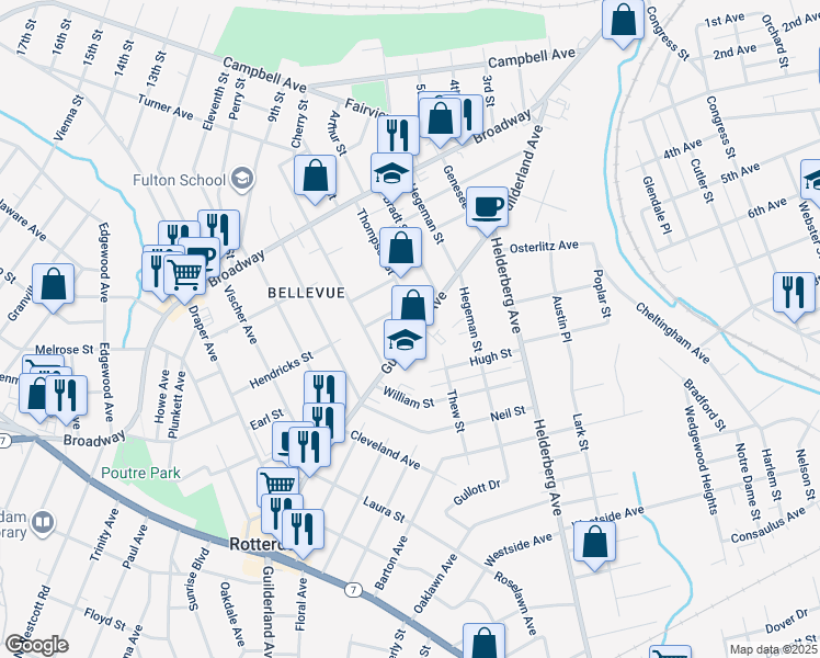 map of restaurants, bars, coffee shops, grocery stores, and more near in Schenectady