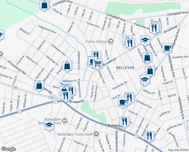 map of restaurants, bars, coffee shops, grocery stores, and more near 2737 Broadway in Rotterdam