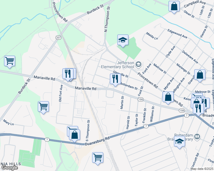 map of restaurants, bars, coffee shops, grocery stores, and more near 66 Mariaville Road in Rotterdam