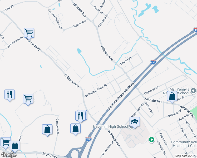 map of restaurants, bars, coffee shops, grocery stores, and more near 29 West Laurier Street in Haverhill