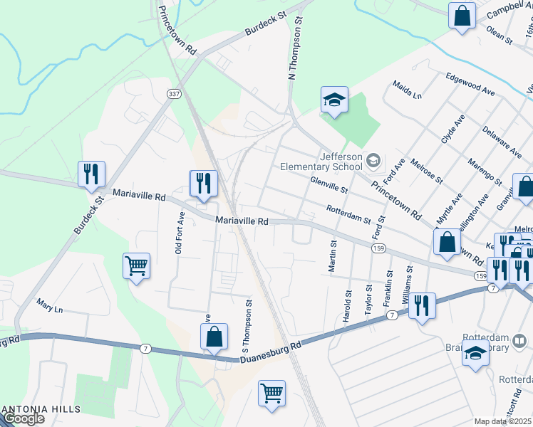 map of restaurants, bars, coffee shops, grocery stores, and more near 30 Old Mariaville Road in Rotterdam