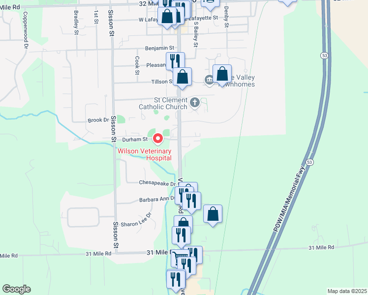 map of restaurants, bars, coffee shops, grocery stores, and more near 67940 Van Dyke in Washington