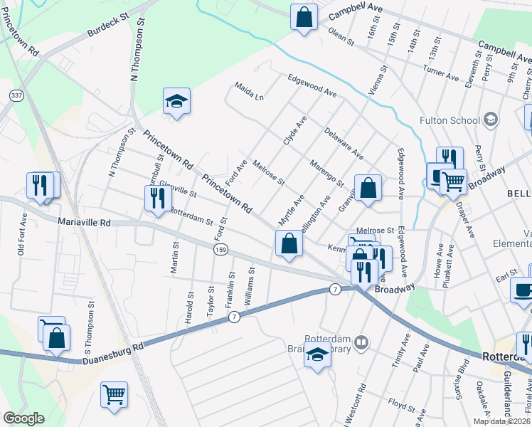 map of restaurants, bars, coffee shops, grocery stores, and more near 3046 Caroline Avenue in Rotterdam