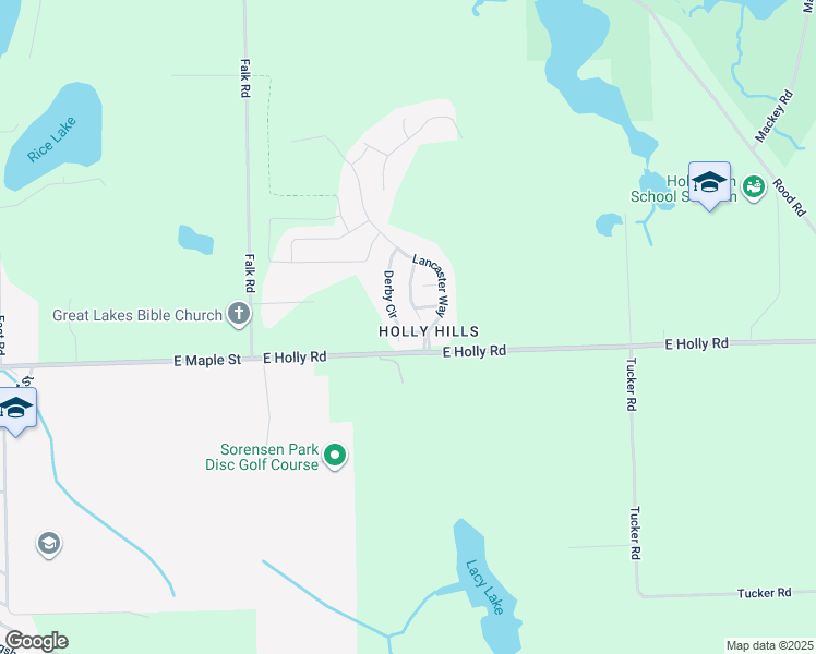 map of restaurants, bars, coffee shops, grocery stores, and more near 5295 Derby Circle in Holly