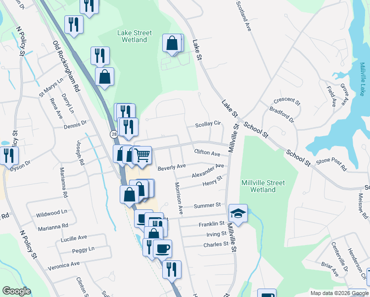 map of restaurants, bars, coffee shops, grocery stores, and more near 8 Brian Avenue in Salem