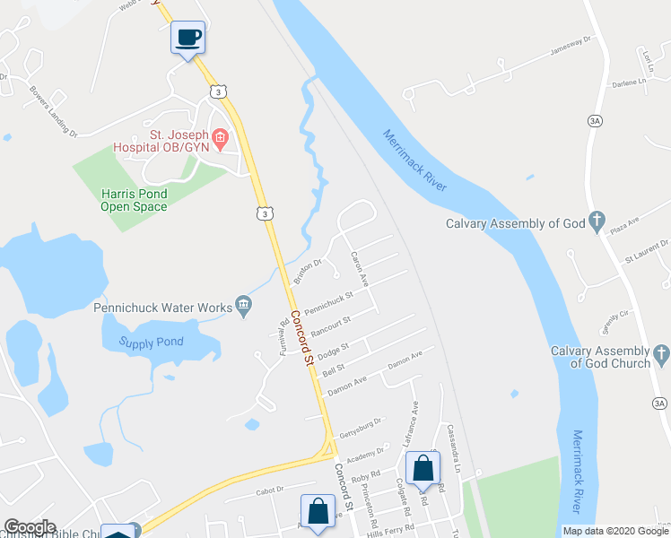 map of restaurants, bars, coffee shops, grocery stores, and more near 98 Nathan Court in Nashua