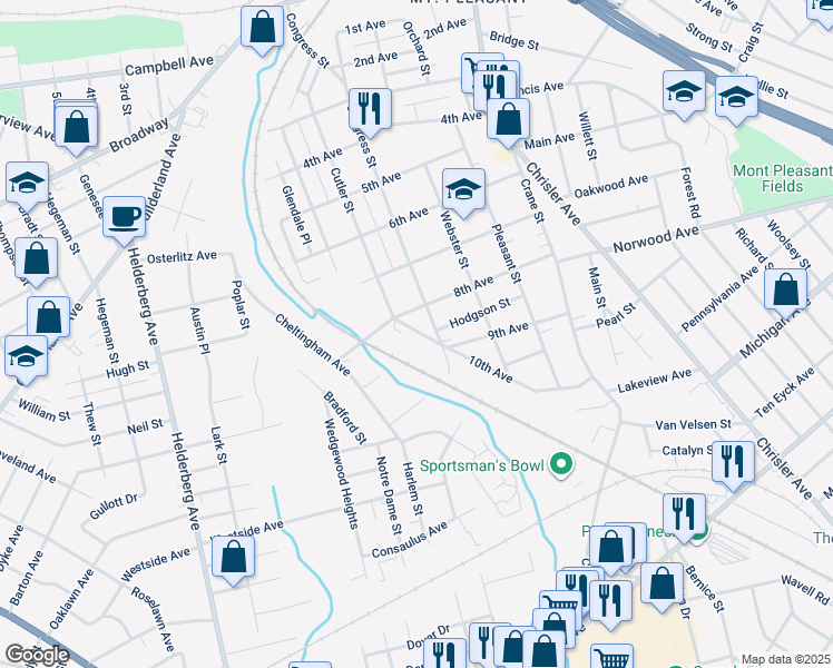 map of restaurants, bars, coffee shops, grocery stores, and more near 1423 10th Avenue in Schenectady
