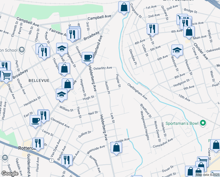 map of restaurants, bars, coffee shops, grocery stores, and more near 1829 Broad Street in Schenectady