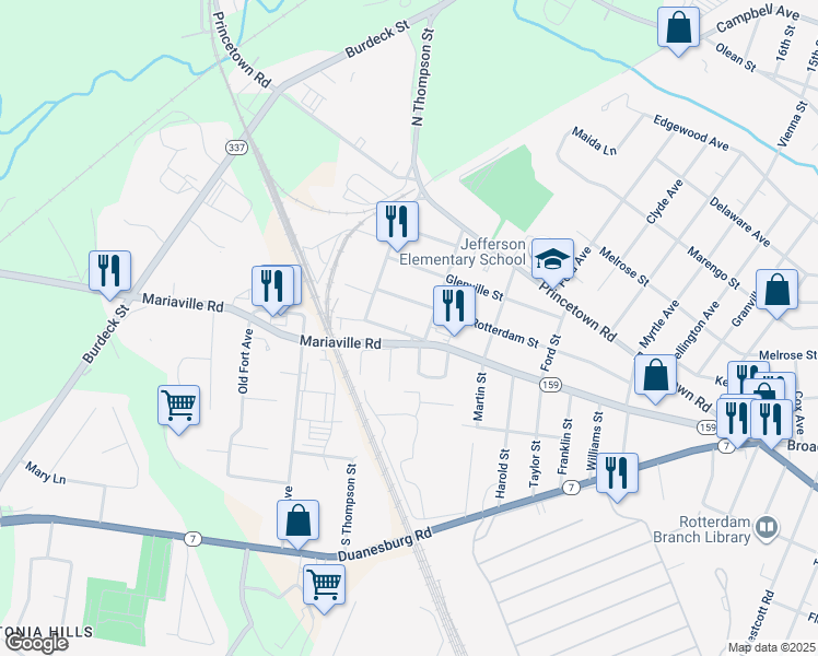 map of restaurants, bars, coffee shops, grocery stores, and more near 66 Mariaville Road in Rotterdam