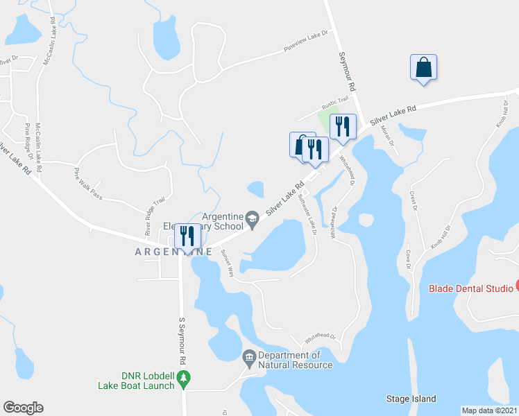 map of restaurants, bars, coffee shops, grocery stores, and more near 8466 Silver Lake Road in Linden