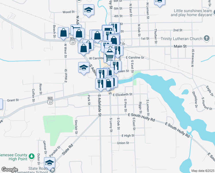map of restaurants, bars, coffee shops, grocery stores, and more near 310 South Leroy Street in Fenton