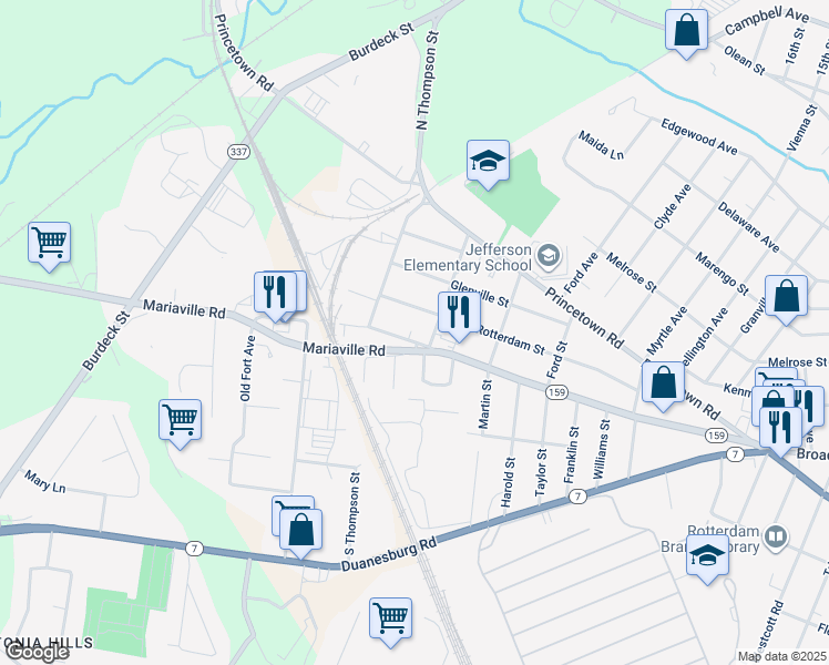 map of restaurants, bars, coffee shops, grocery stores, and more near 66 Mariaville Road in Rotterdam