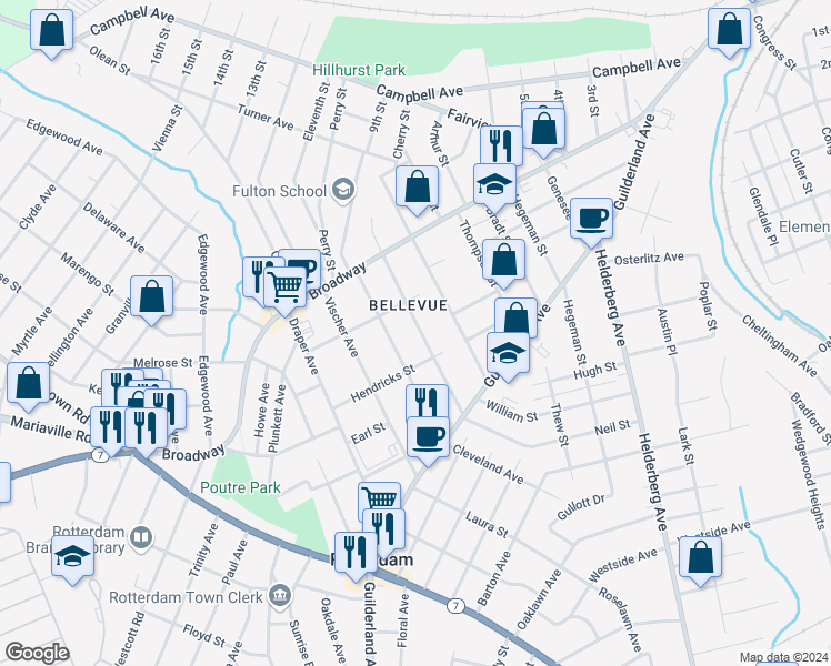 map of restaurants, bars, coffee shops, grocery stores, and more near 830 Harrison Avenue in Schenectady