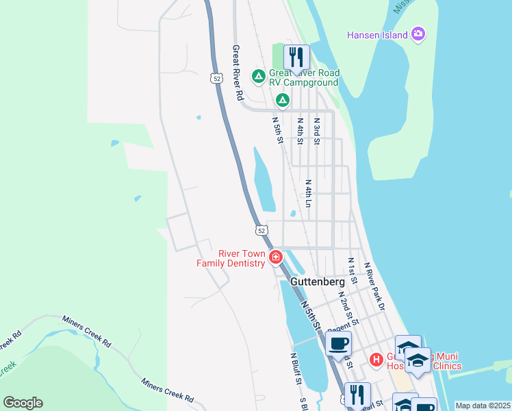 map of restaurants, bars, coffee shops, grocery stores, and more near 787-1699 U.S. 52 in Guttenberg