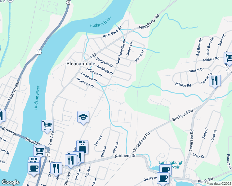 map of restaurants, bars, coffee shops, grocery stores, and more near 310 Witherow Avenue in Troy