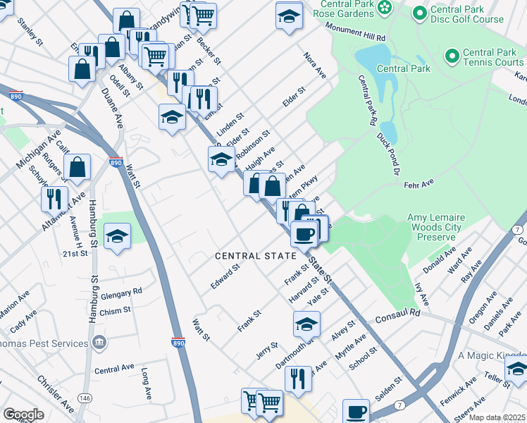 map of restaurants, bars, coffee shops, grocery stores, and more near 22 Henry Street in Schenectady