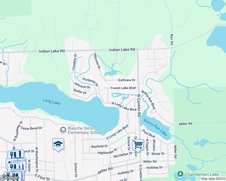 map of restaurants, bars, coffee shops, grocery stores, and more near 588 Forest Lake Boulevard in Orion charter Township
