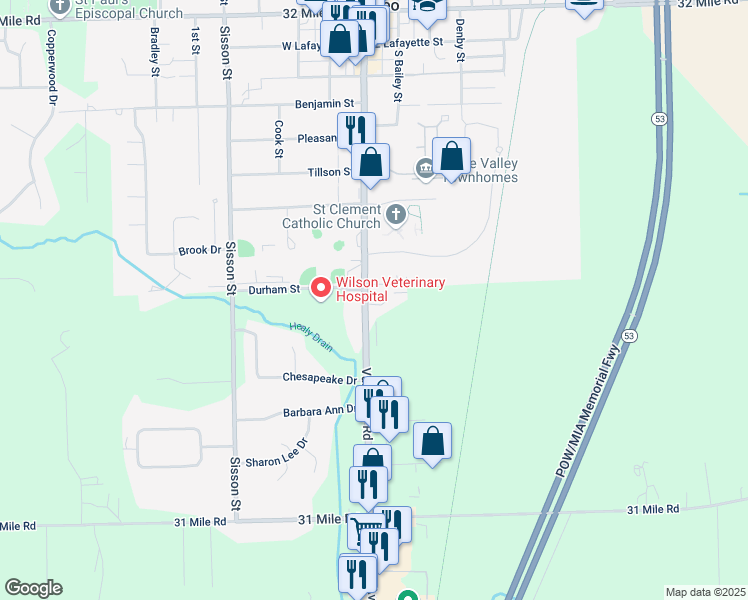 map of restaurants, bars, coffee shops, grocery stores, and more near 67970 Van Dyke in Washington