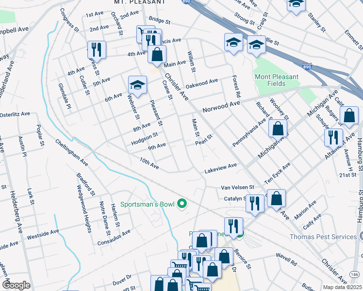 map of restaurants, bars, coffee shops, grocery stores, and more near 1314 Crane Street in Schenectady