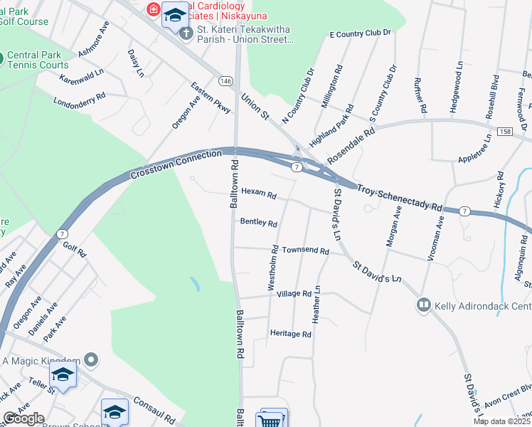 map of restaurants, bars, coffee shops, grocery stores, and more near 1917 Bentley Road in Schenectady County