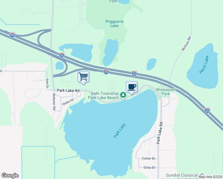 map of restaurants, bars, coffee shops, grocery stores, and more near 6170 Hilltop Court in Bath Township