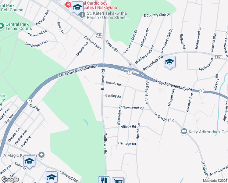 map of restaurants, bars, coffee shops, grocery stores, and more near 1917 Bentley Road in Schenectady County