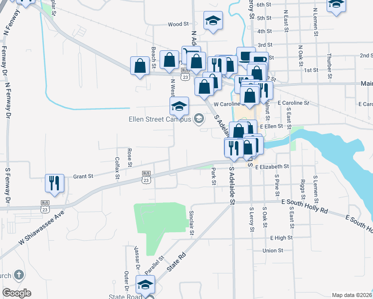 map of restaurants, bars, coffee shops, grocery stores, and more near George Street in Fenton