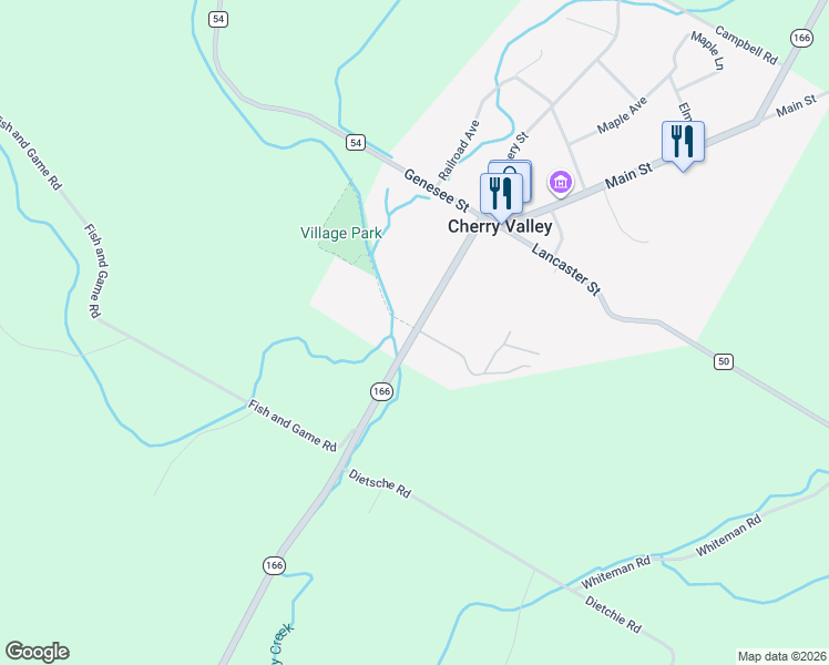 map of restaurants, bars, coffee shops, grocery stores, and more near 77 Alden Street in Cherry Valley