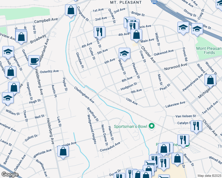 map of restaurants, bars, coffee shops, grocery stores, and more near 1423 10th Avenue in Schenectady