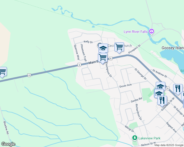 map of restaurants, bars, coffee shops, grocery stores, and more near 13 Cats Paw Drive in Port Dover