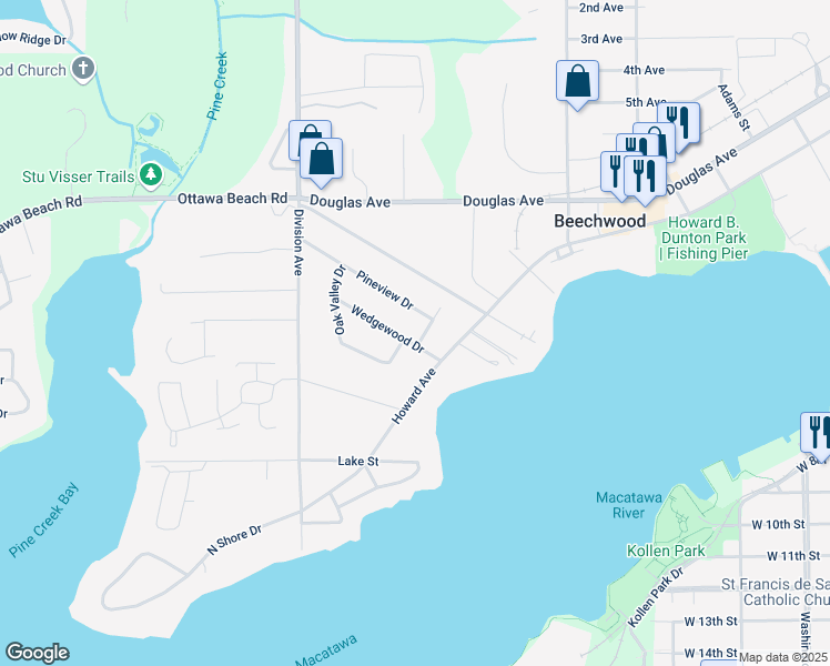 map of restaurants, bars, coffee shops, grocery stores, and more near 102 Liberty Drive in Holland