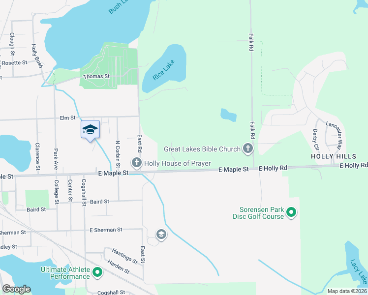 map of restaurants, bars, coffee shops, grocery stores, and more near 108 Hartz Drive in Holly