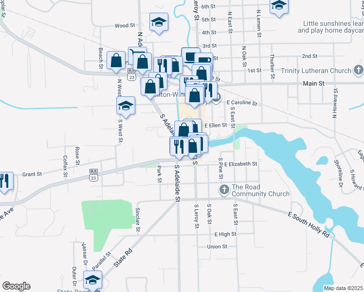 map of restaurants, bars, coffee shops, grocery stores, and more near 310 South Leroy Street in Fenton