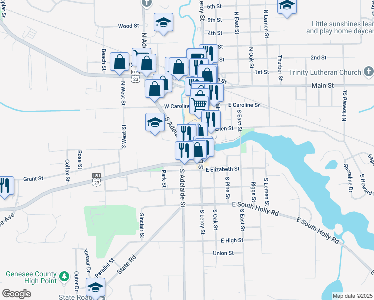 map of restaurants, bars, coffee shops, grocery stores, and more near 310 South Leroy Street in Fenton